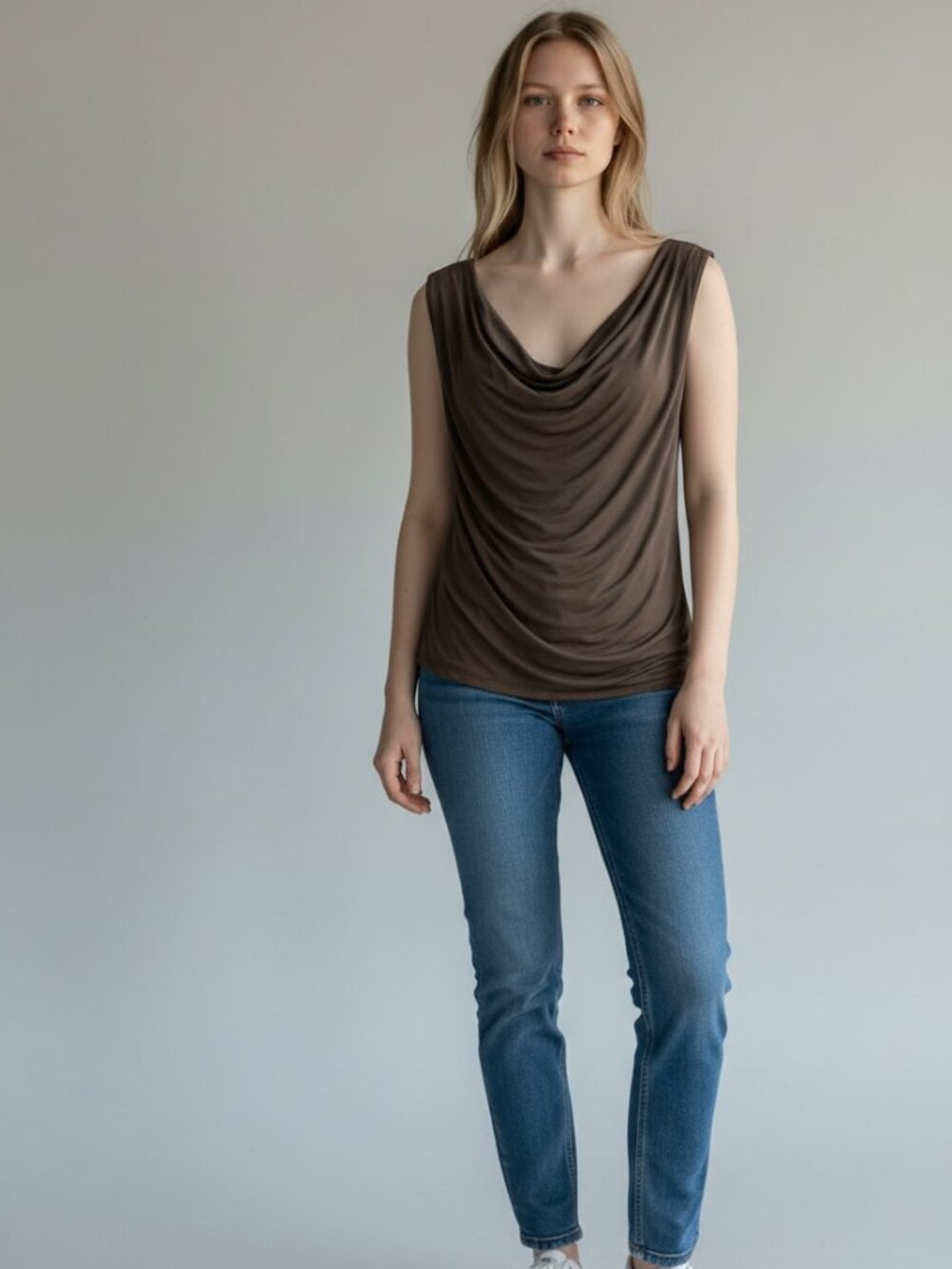 NWT Cassis Dark Green Cowl Neck Tank Top Size L Slimming Flattering